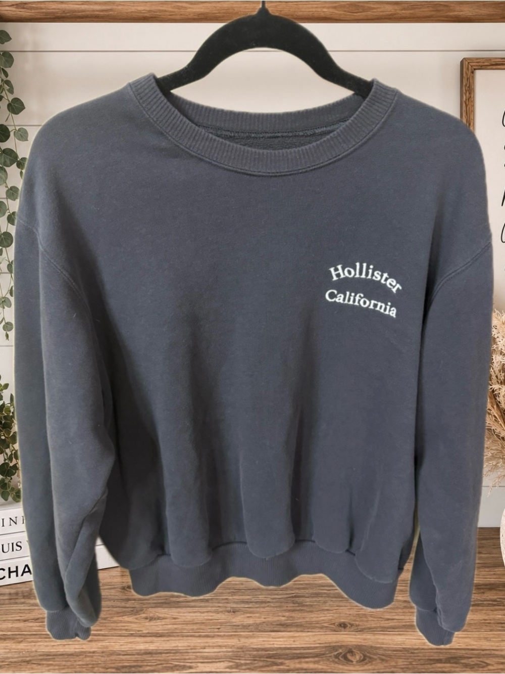 Hollister Charcoal Crewneck Sweatshirt with White Logo
